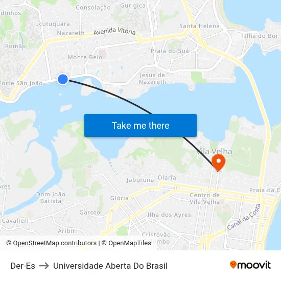 Der-Es to Universidade Aberta Do Brasil map