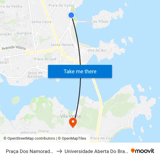 Praça Dos Namorados to Universidade Aberta Do Brasil map