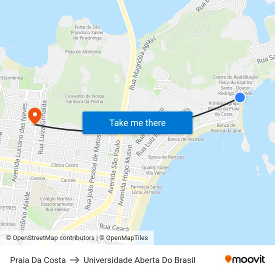 Praia Da Costa to Universidade Aberta Do Brasil map