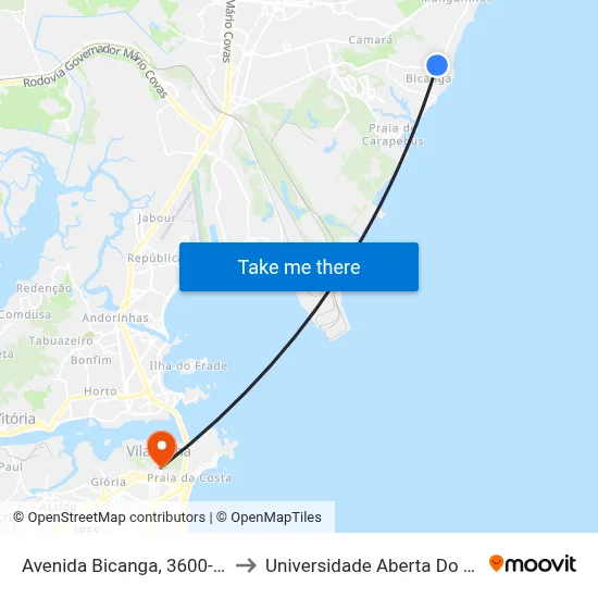 Avenida Bicanga, 3600-3690 to Universidade Aberta Do Brasil map