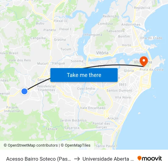Acesso Bairro Soteco (Passarela) Sul to Universidade Aberta Do Brasil map