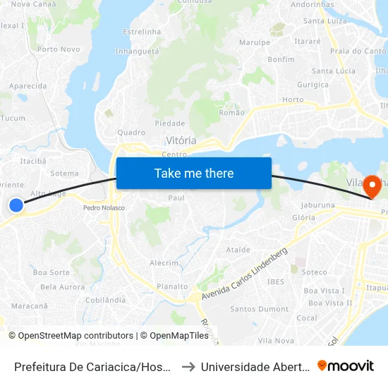 Prefeitura De Cariacica/Hospital Meridional to Universidade Aberta Do Brasil map