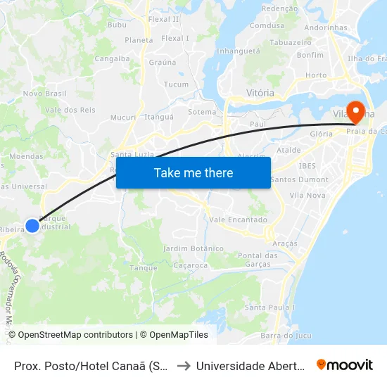 Prox. Posto/Hotel Canaã (Sentido Norte) to Universidade Aberta Do Brasil map