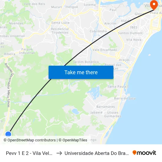 Pevv 1 E 2 - Vila Velha to Universidade Aberta Do Brasil map