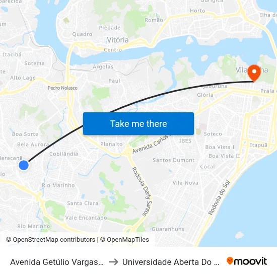 Avenida Getúlio Vargas, 169 to Universidade Aberta Do Brasil map