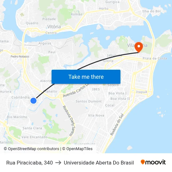 Rua Piracicaba, 340 to Universidade Aberta Do Brasil map