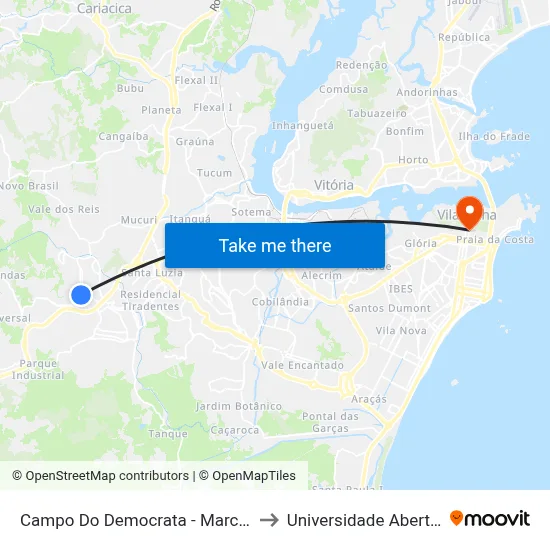 Campo Do Democrata - Marcílio De Noronha to Universidade Aberta Do Brasil map