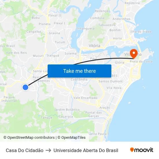 Casa Do Cidadão to Universidade Aberta Do Brasil map
