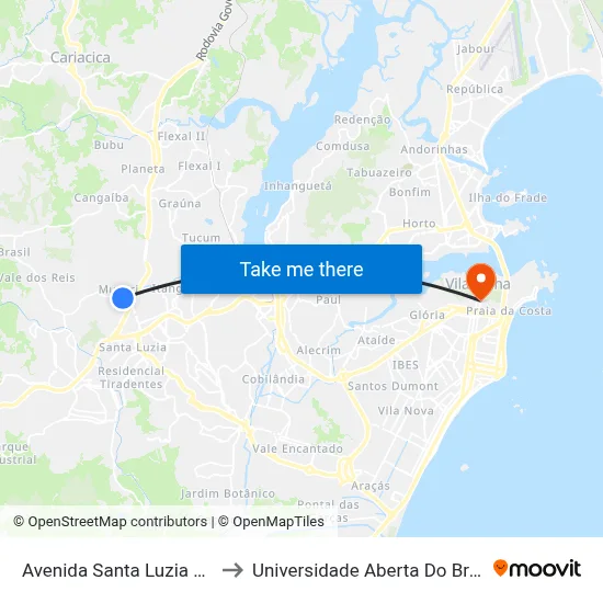 Avenida Santa Luzia 511 to Universidade Aberta Do Brasil map