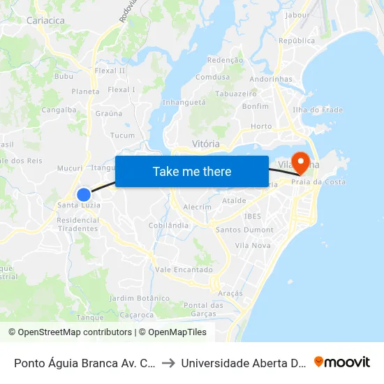 Ponto Águia Branca Av. Cariacica to Universidade Aberta Do Brasil map