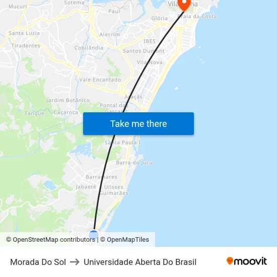 Morada Do Sol to Universidade Aberta Do Brasil map
