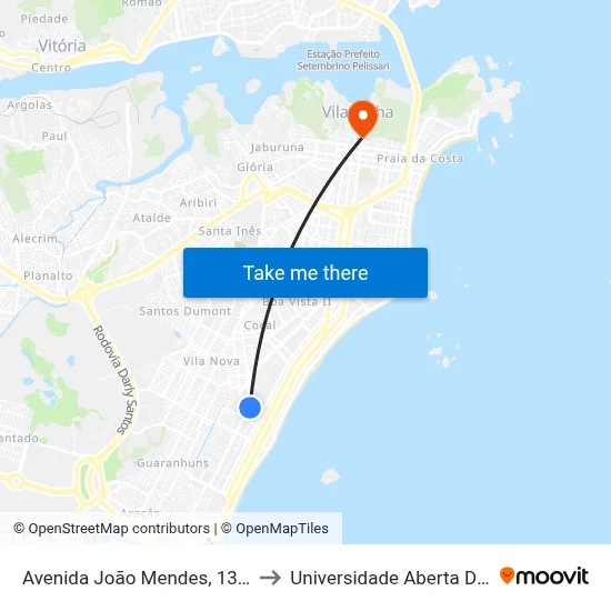 Avenida João Mendes, 1382-1444 to Universidade Aberta Do Brasil map