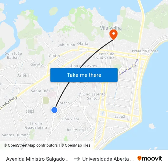 Avenida Ministro Salgado Filho, 1230 to Universidade Aberta Do Brasil map