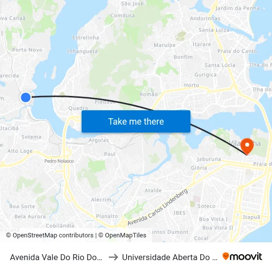Avenida Vale Do Rio Doce, 58 to Universidade Aberta Do Brasil map