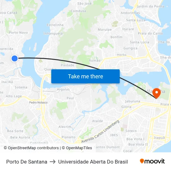 Porto De Santana to Universidade Aberta Do Brasil map
