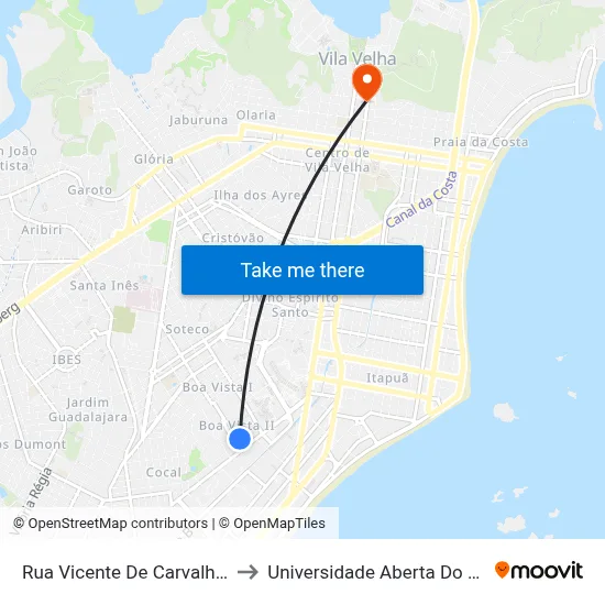 Rua Vicente De Carvalho, 50 to Universidade Aberta Do Brasil map