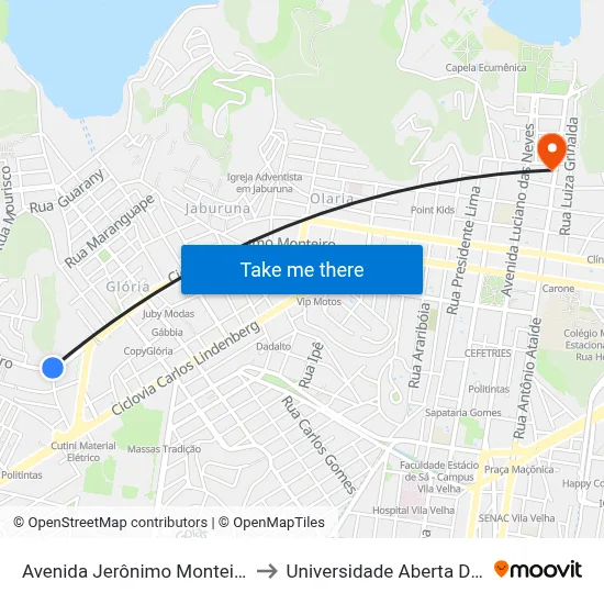 Avenida Jerônimo Monteiro, 1421 to Universidade Aberta Do Brasil map