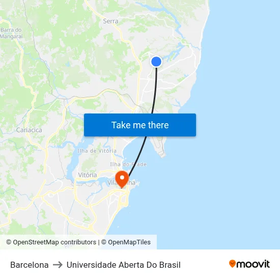 Barcelona to Universidade Aberta Do Brasil map