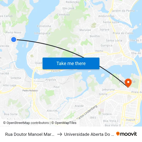 Rua Doutor Manoel Martins, 2 to Universidade Aberta Do Brasil map