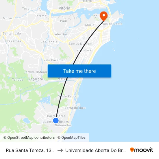 Rua Santa Tereza, 1341 to Universidade Aberta Do Brasil map
