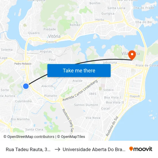 Rua Tadeu Rauta, 303 to Universidade Aberta Do Brasil map