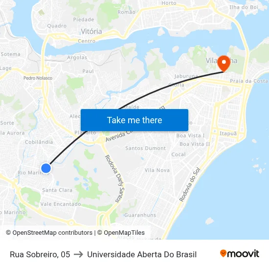 Rua Sobreiro, 05 to Universidade Aberta Do Brasil map