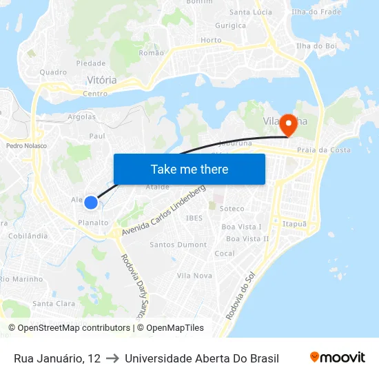 Rua Januário, 12 to Universidade Aberta Do Brasil map