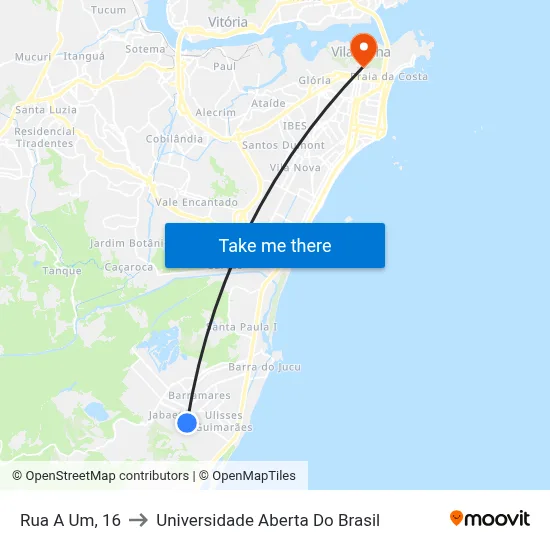 Rua A Um, 16 to Universidade Aberta Do Brasil map