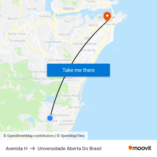 Avenida H to Universidade Aberta Do Brasil map