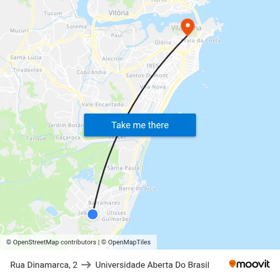 Rua Dinamarca, 2 to Universidade Aberta Do Brasil map