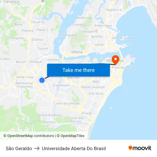 São Geraldo to Universidade Aberta Do Brasil map
