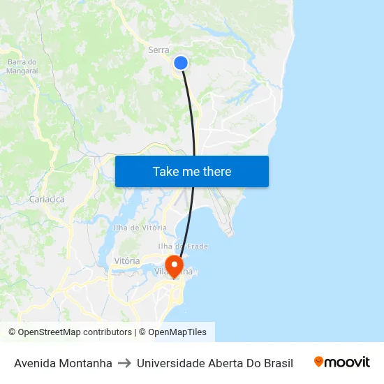 Avenida Montanha to Universidade Aberta Do Brasil map