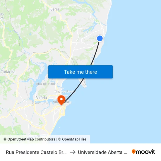 Rua Presidente Castelo Branco, 157 to Universidade Aberta Do Brasil map