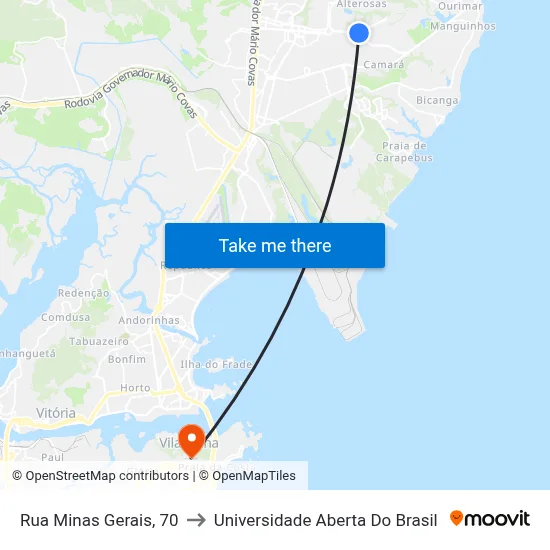 Rua Minas Gerais, 70 to Universidade Aberta Do Brasil map