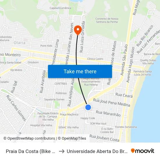 Praia Da Costa (Bike Gv) to Universidade Aberta Do Brasil map