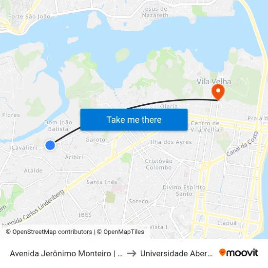 Avenida Jerônimo Monteiro | Praça Do Aribiri to Universidade Aberta Do Brasil map