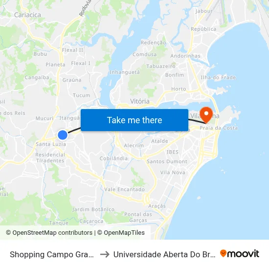 Shopping Campo Grande to Universidade Aberta Do Brasil map