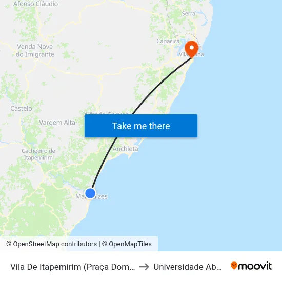 Vila De Itapemirim (Praça Domingos José Martins) to Universidade Aberta Do Brasil map
