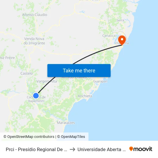 Prci - Presídio Regional De Cachoeiro to Universidade Aberta Do Brasil map