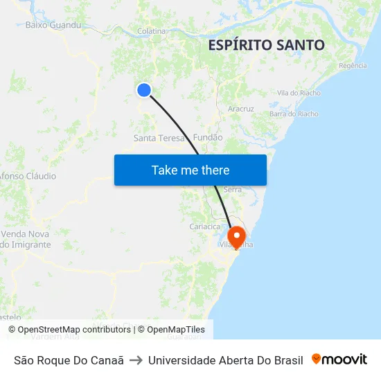 São Roque Do Canaã to Universidade Aberta Do Brasil map