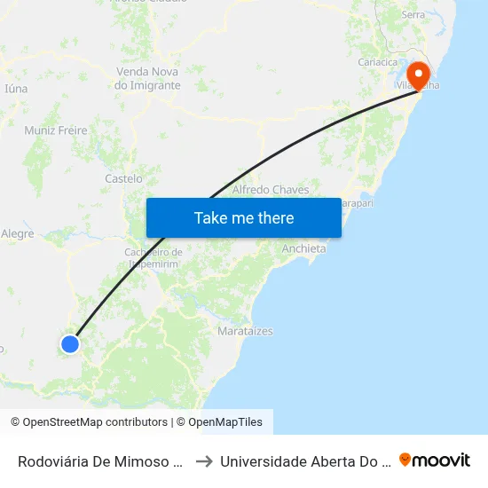 Rodoviária De Mimoso Do Sul to Universidade Aberta Do Brasil map