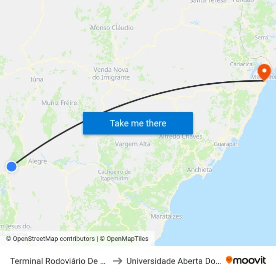 Terminal Rodoviário De Guaçuí to Universidade Aberta Do Brasil map