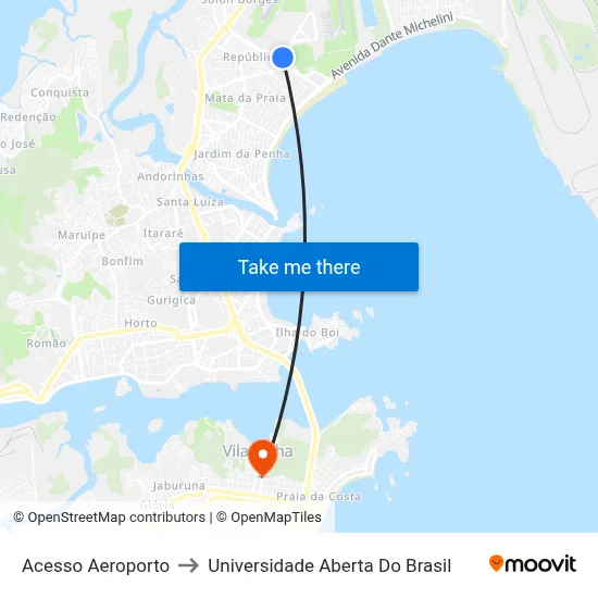 Acesso Aeroporto to Universidade Aberta Do Brasil map