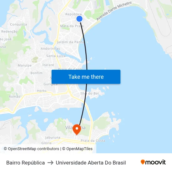 Bairro República to Universidade Aberta Do Brasil map