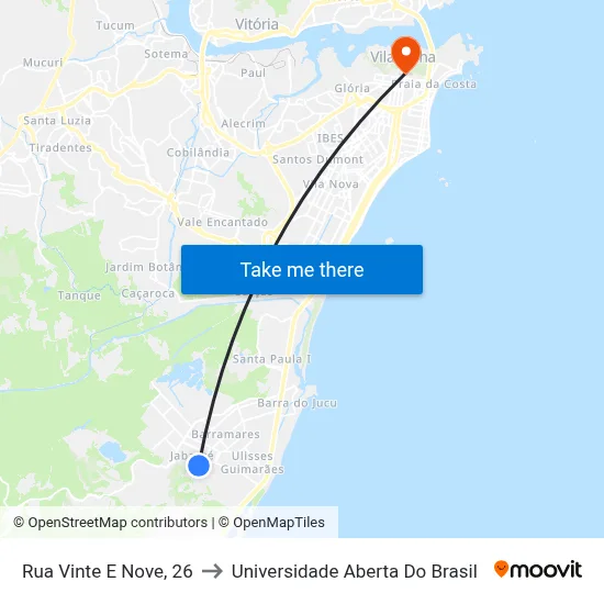 Rua Vinte E Nove, 26 to Universidade Aberta Do Brasil map