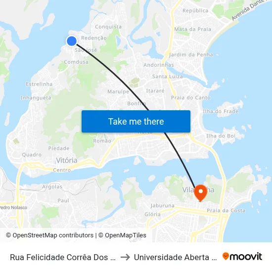 Rua Felicidade Corrêa Dos Santos, 22 to Universidade Aberta Do Brasil map