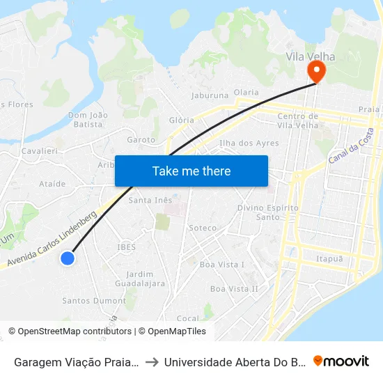Garagem Viação Praia Sol to Universidade Aberta Do Brasil map