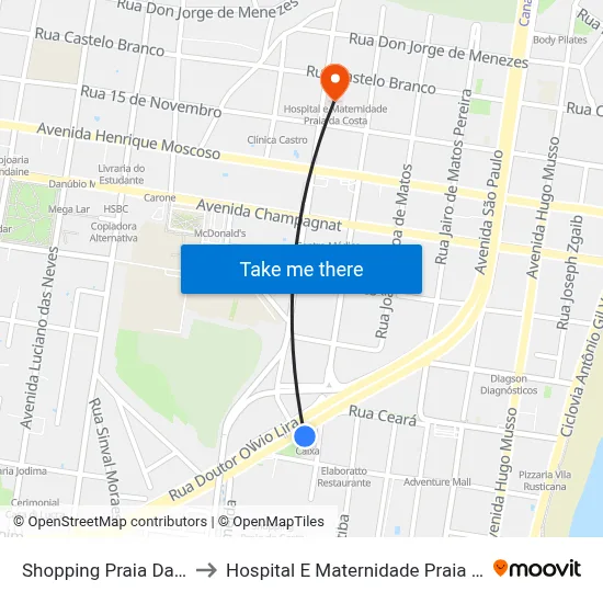 Shopping Praia Da Costa to Hospital E Maternidade Praia Da Costa map