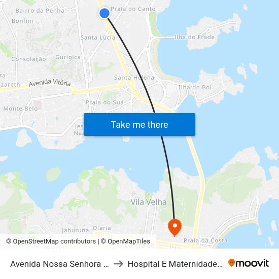 Avenida Nossa Senhora Da Penha, 1429 to Hospital E Maternidade Praia Da Costa map