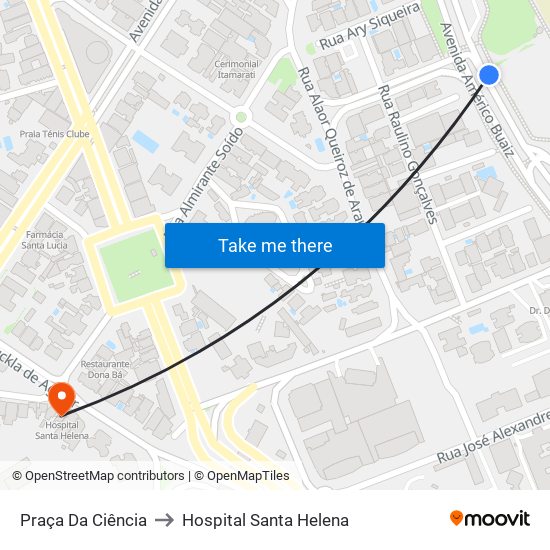 Praça Da Ciência to Hospital Santa Helena map